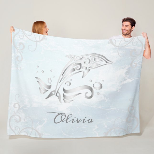 Grau Dolphin Personalisiert Fleece Blanket (Beispiel)