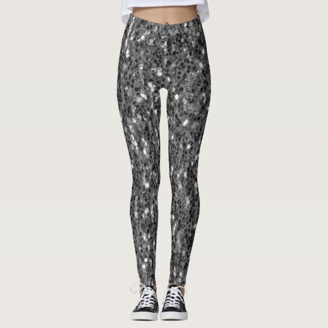 Grau dunkelsilberne Glitzern Imitate Glitzer Leggings (Vorderseite)