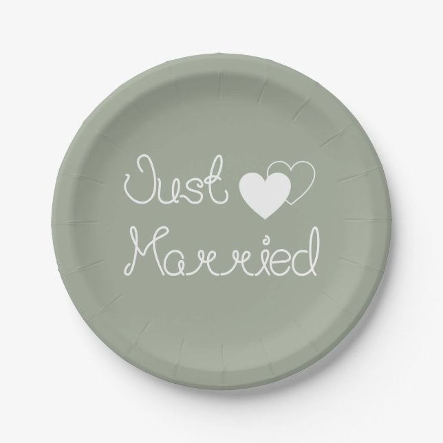 Grau einfach verheiratet mit weißen Herzen Hochzei Pappteller (Vorderseite)