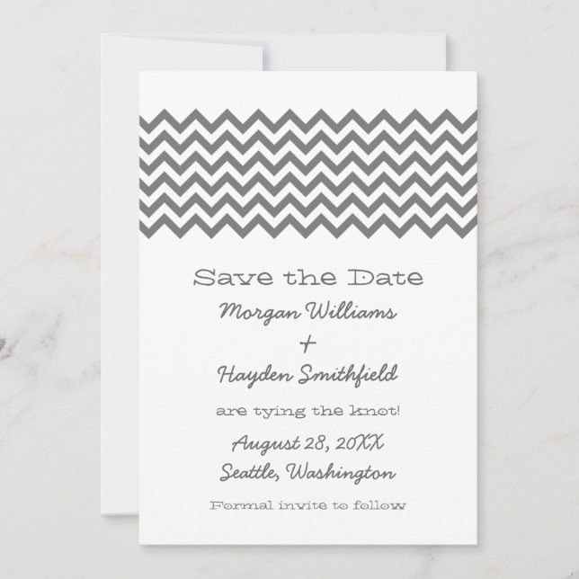 Grau Einfach Zickzack Save the Date laden (Vorderseite)