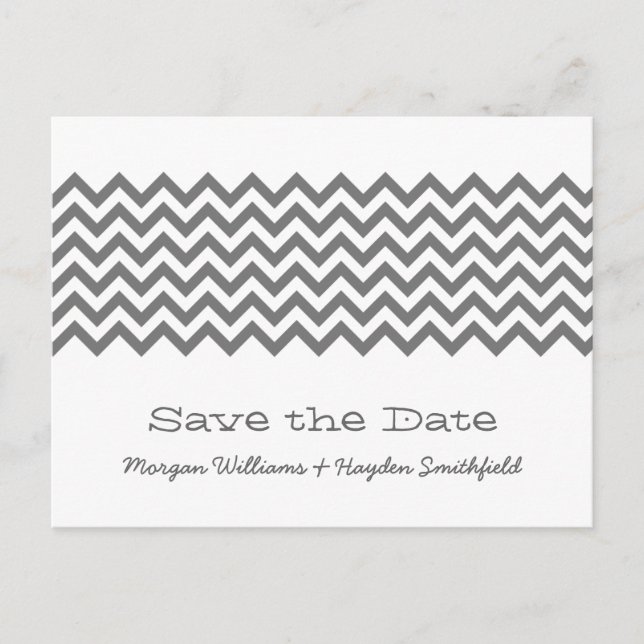 Grau Einfache Zickzack Save the Date Postkarte (Vorderseite)