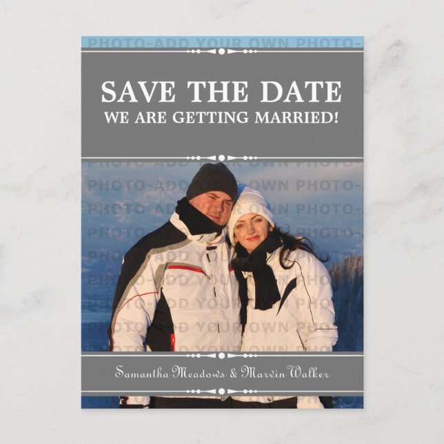 Grau Einfaches Chic Foto Save the Date Postkarte (Vorderseite)