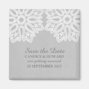 Grau eleganter Spitzen-Save-the-Date-Magnet Magnet