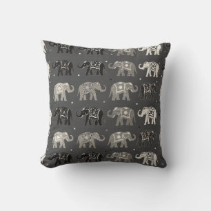 Grau Elephant Muster Linen Look Kissen