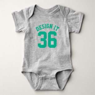 Grau & Emerald Green Baby   Sports Jersey Design Strampler