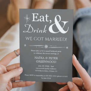 Grau Essen Trinken Wir haben geheiratet Hochzeitsf Einladung