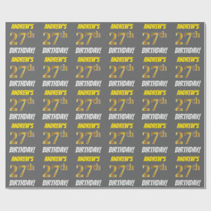Grau, Faux/Imitation Gold, "27. GEBURTSTAG" Geschenkpapier
