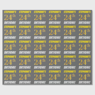 Grau, Faux/Imitationsgold, "24. GEBURTSTAG" Geschenkpapier