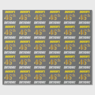 Grau, Faux/Imitationsgold, "46. GEBURTSTAG" Geschenkpapier