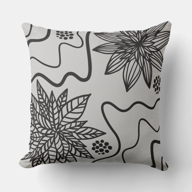 GRAU FLORAL BLACK DESIGN Retro Throw Kissen (Vorderseite)