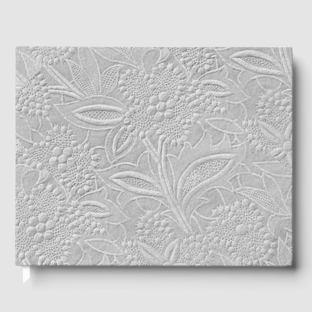 Grau floral Embossed Look Personalisiert Spine Gästebuch (Vorderseite)