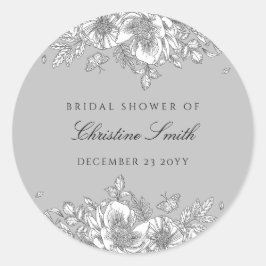 Grau floral line Art Brautparty Runder Aufkleber