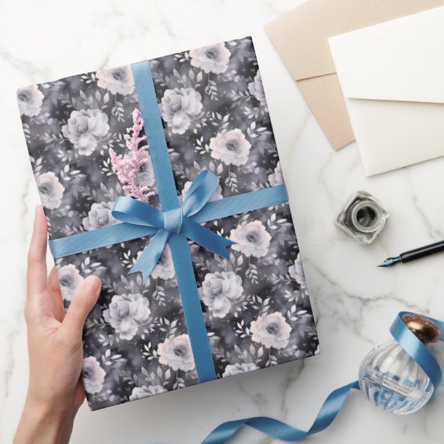 Grau Floral Watercolor Geschenkpapier (Schenken)