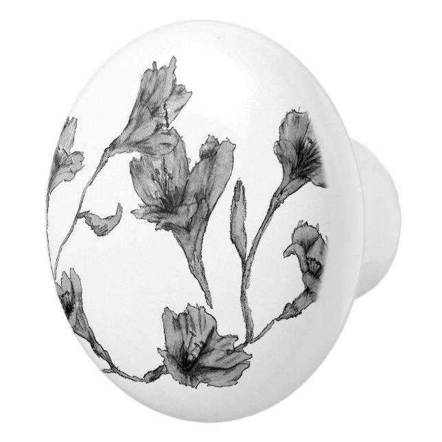 Grau Floral Watercolor Keramikknauf (Rechts)