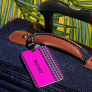 Grau Fuchsia Elegante Streifen Name Gepäckanhänger