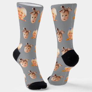 Grau Funny Custom 2 Face Foto Vater Socken