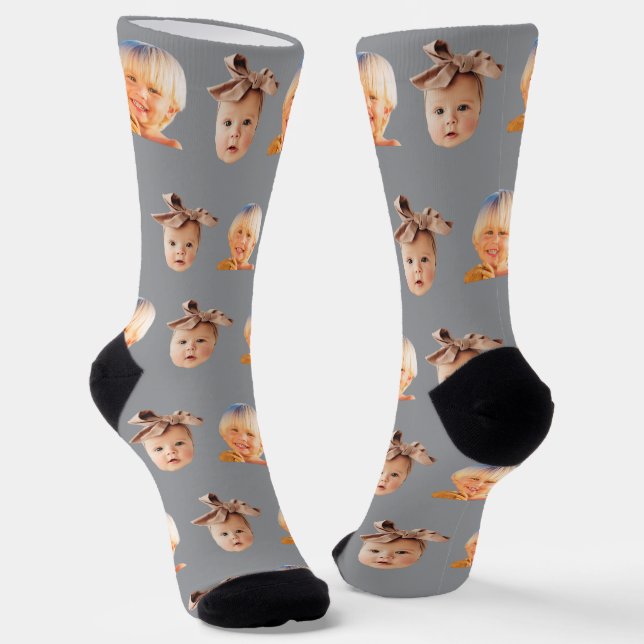 Grau Funny Custom 2 Face Foto Vater Socken (Gewinkelt)