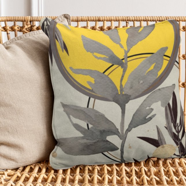 Grau & Gelb Abstrakte Wasserfarbe Kissen (Von Creator hochgeladen)