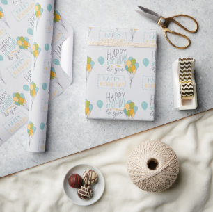 Grau Gelb Grün Blau Alles Gute Zum Geburtstag Luft Geschenkpapier