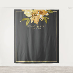 Grau Gelb Grün Florales Hochzeitsfoto Hintergrund Wandteppich