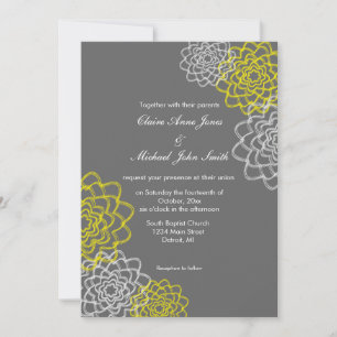 Grau/Gelb skizzierte Blumen Hochzeitseinladung Einladung