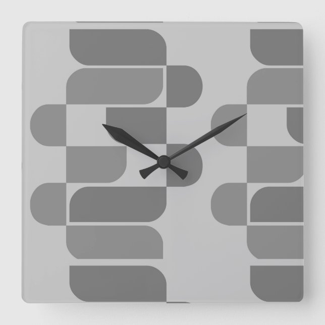 Grau Geometrisch Quadratische Wanduhr (Vorderseite)