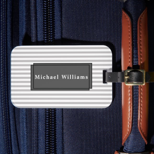 Grau gestreifte Gepäckmarke mit Visitenkartensteck Gepäckanhänger (Vorderseite Insitu 4)