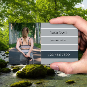 Grau gestreifter Foto Fitness Personal Trainer Visitenkarte
