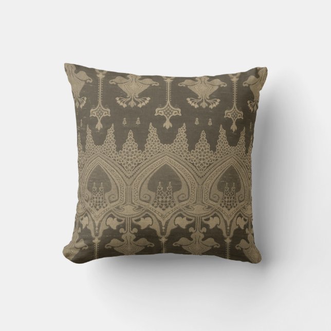 Grau-Gold-Damask-Muster Vintag Brocade Kissen (Vorderseite)