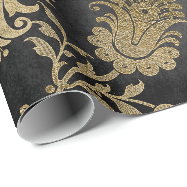 Grau Gold Floral Black Hütte Damask Graphit Geschenkpapier (Rolleneckpunkt)