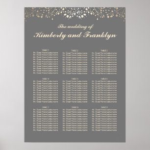Grau-Gold-Gipskraut-Hochzeitskarte Poster