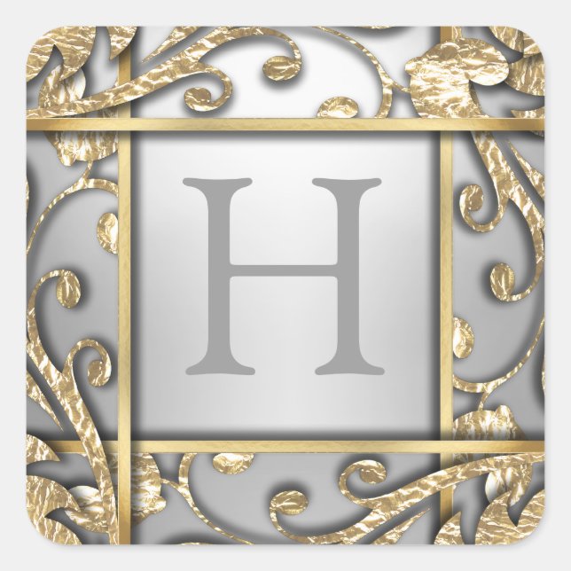 Grau-Gold-Gittermonogramm-Umschlag Aufkleber (Vorderseite)