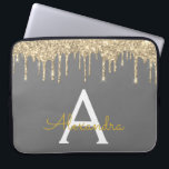 Grau-Gold-Glitzer-Sparkle-Monogramm Laptopschutzhülle<br><div class="desc">Holzkohle Grau (Grau) und Gold Imitats Dripping Modern and Elegant Girly Glitzer and Sparkle Elegant Monogram Case. Dieser Fall kann so angepasst werden,  dass er Ihren Anfangs- und Vornamen enthält.</div>