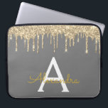 Grau-Gold-Glitzer-Sparkle-Monogramm Laptopschutzhülle<br><div class="desc">Holzkohle Grau (Grau) und Gold Imitats Dripping Modern and Elegant Girly Glitzer and Sparkle Elegant Monogram Case. Dieser Fall kann so angepasst werden,  dass er Ihren Anfangs- und Vornamen enthält.</div>