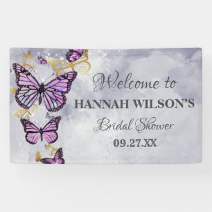 Grau Gold Lila Schmetterling  Elegante Babyparty o Banner