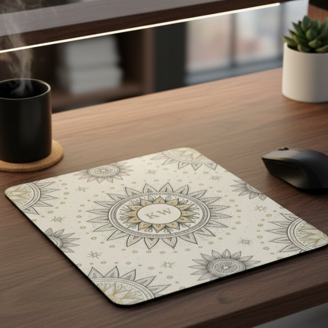 Grau Gold Mandala Muster Mousepad (Von Creator hochgeladen)