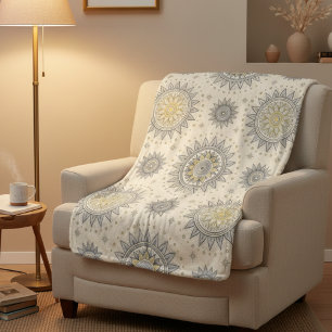 Grau Gold Mandala Muster Sherpadecke