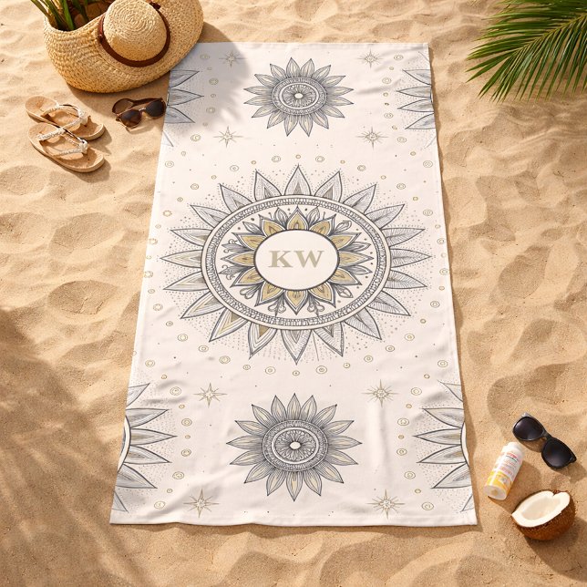 Grau Gold Mandala-Muster Strandtuch (Von Creator hochgeladen)