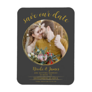 Grau & Gold Modernes Round Foto Save the Date Magnet