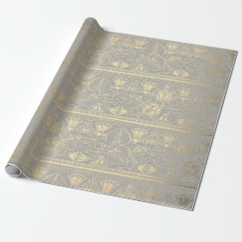 Grau Gold Papyrus Antique Ägyptischer Floral Lotus Geschenkpapier
