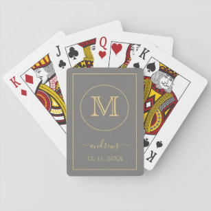 Grau-Gold-Personalisierte Monogramm und Name Spielkarten