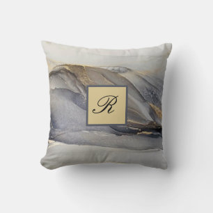 Grau Gold Schwarz Marmor Hübsch Elegant Monogramm Kissen