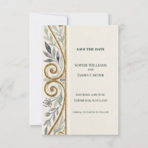 Grau Gold Scroll Save-The-Date-Karte Save The Date