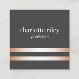 Grau | Gold Streifen der doppelten Rose Stilvoll Quadratische Visitenkarte