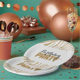 Grau Gold Zebra Print Imitats Glitzer Geburtstag Pappteller