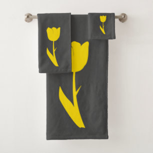 Grau Golden Yellow Tulip Dark Gray Big Floral Nied Badhandtuch Set