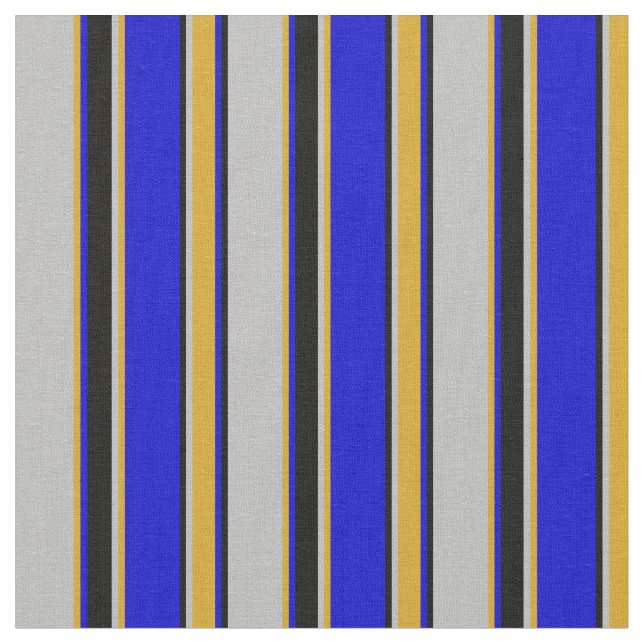 Grau, Goldenrod, Blau und Schwarz-Lined-Muster Stoff (Nahaufnahme)
