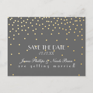 Grau & Goldfolie Punkte Save The Date Postkarte