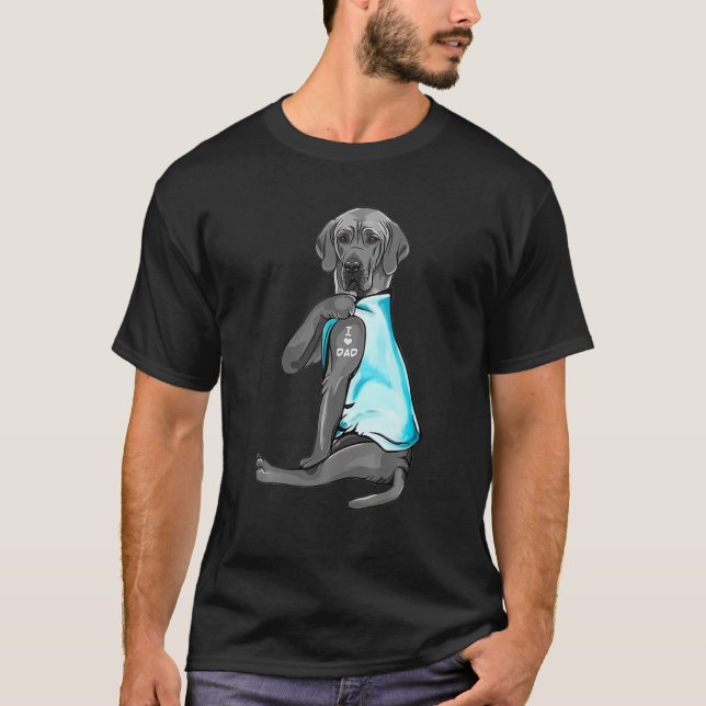 Grau Great Dane Tattoos I Liebe Vater Hund Lover G T-Shirt (Vorderseite)
