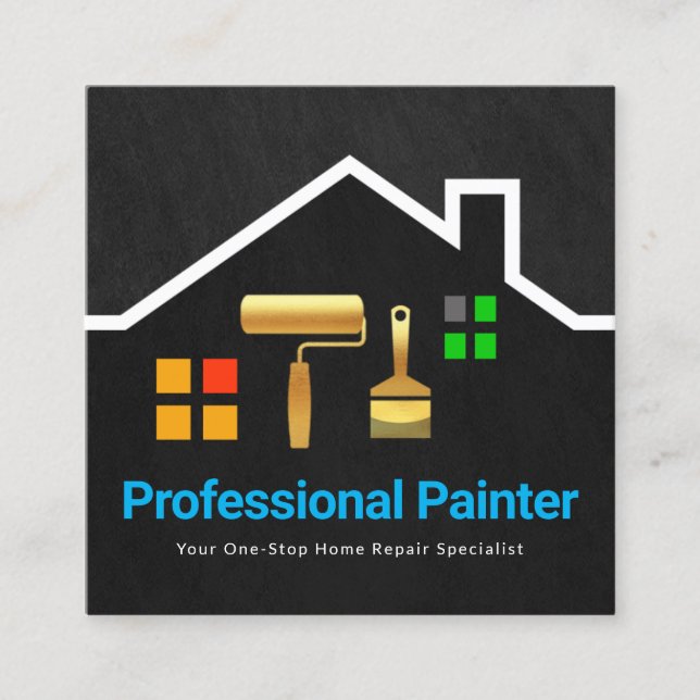 Grau Grunge Gold Brush Rooftop Gebäude Quadratische Visitenkarte (Vorderseite)